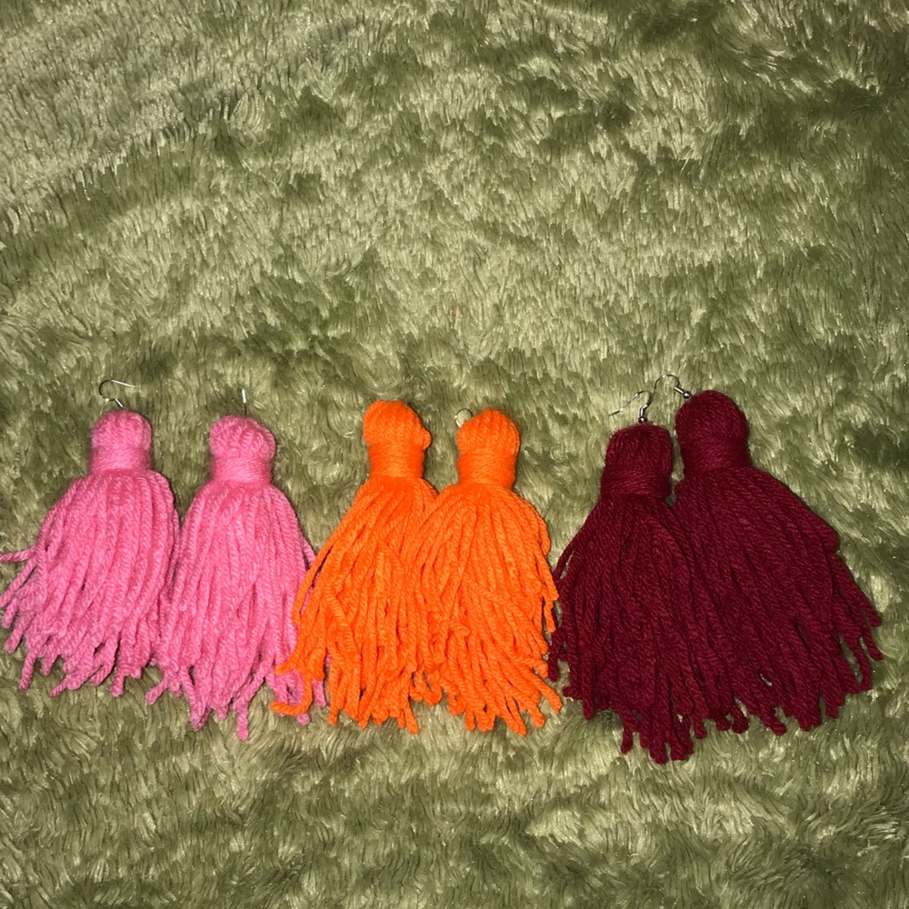3 pairs of yarn tassel earrings